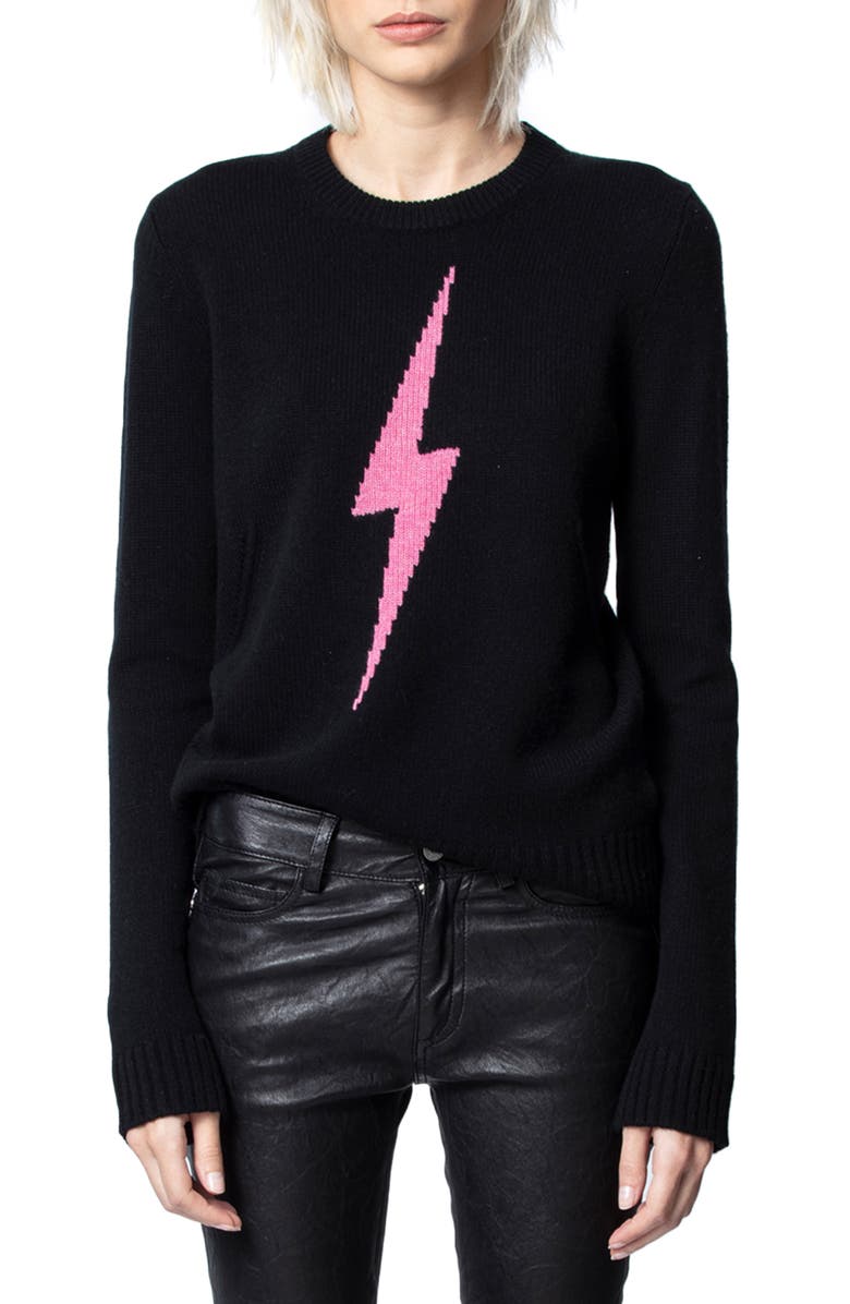 Zadig & Voltaire Delly C Flash Lightning Bolt Cashmere Sweater, Main, color, 