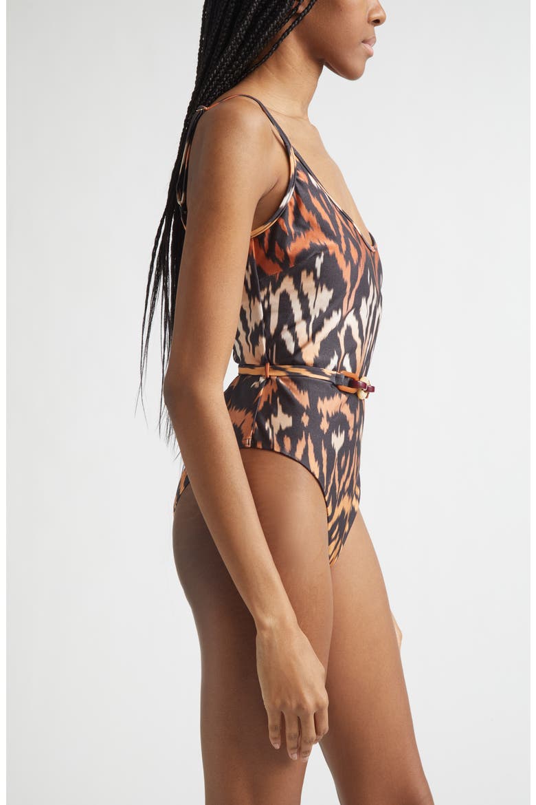 Aster Belted One-Piece Swimsuit, Alternate, color, CHARCOAL IKAT