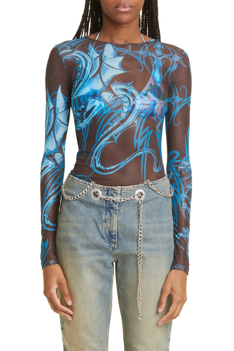 Tattoo Print Long Sleeve Mesh T-Shirt, Main, color, TATTOO-BLUE