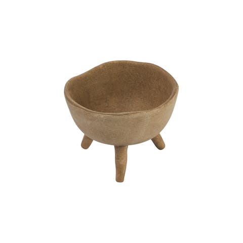 Boho Terracotta Footed Bowl with Organic Edge, Matte Taupe