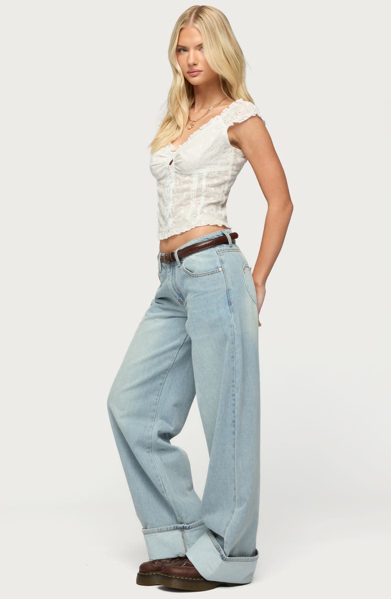 EDIKTED Contrast Heart Low Rise Cuffed Wide Leg Jeans, Alternate, color,