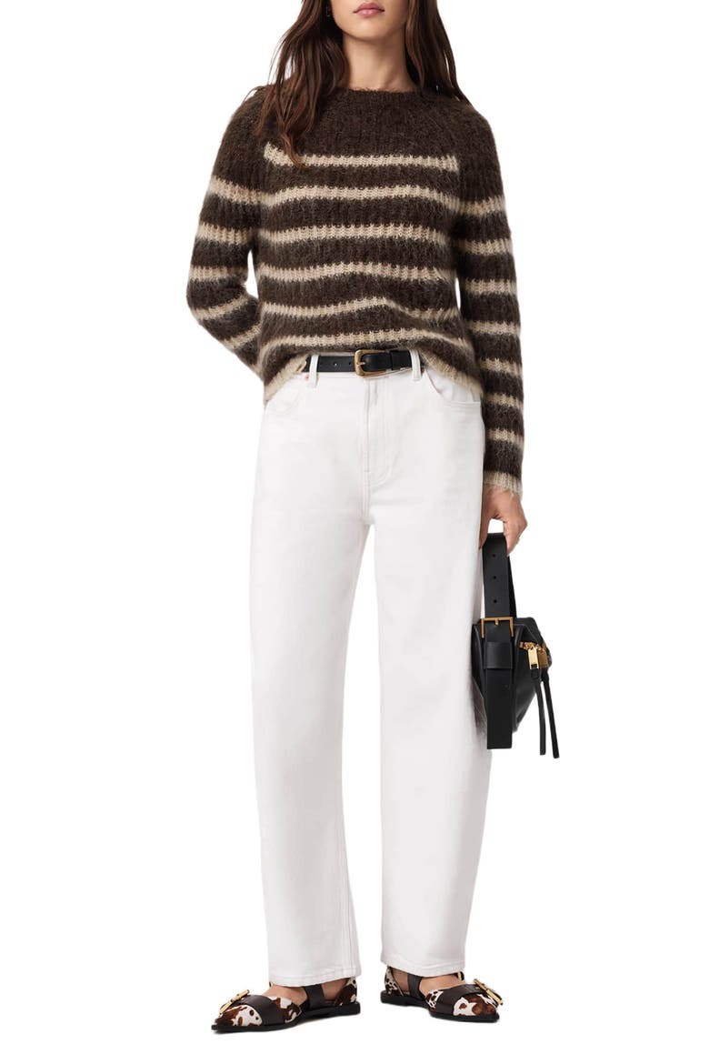 Riga Stripe Crewneck Sweater, Alternate, color, BRITTLE BROWN/ BARLEY