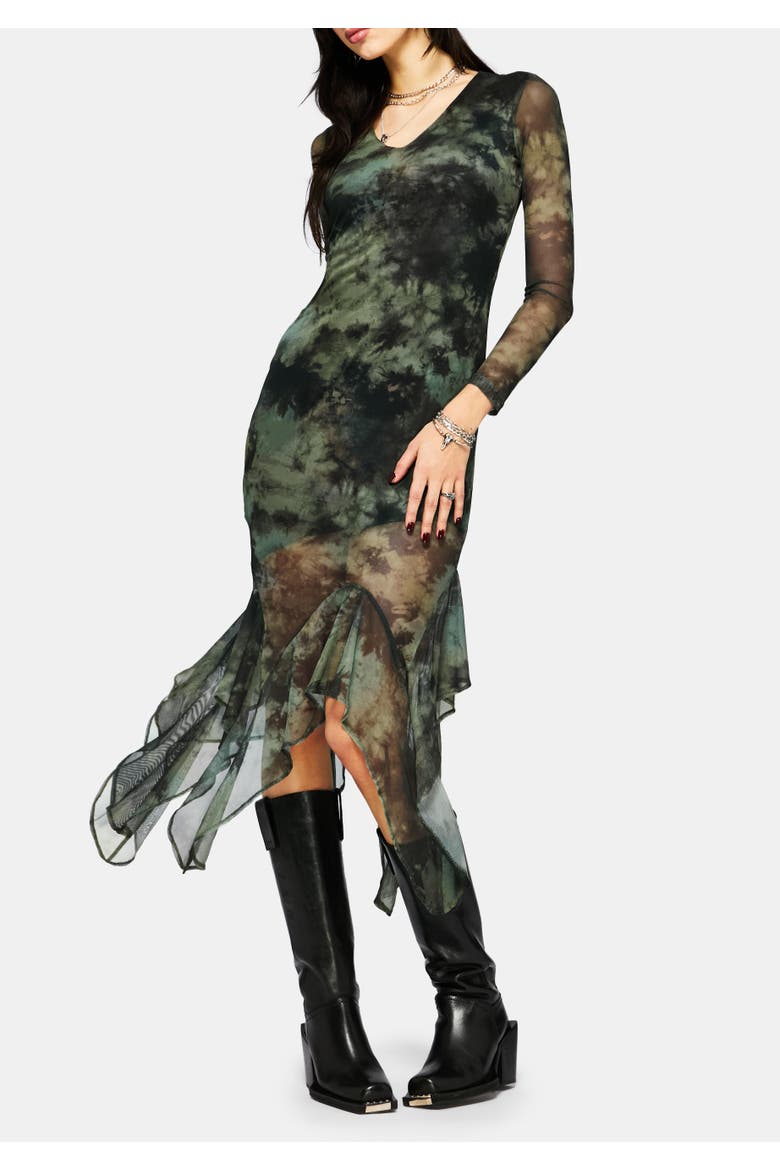 Nova Mesh Long Sleeve Tie Dye Maxi Dress, Alternate, color, Green
