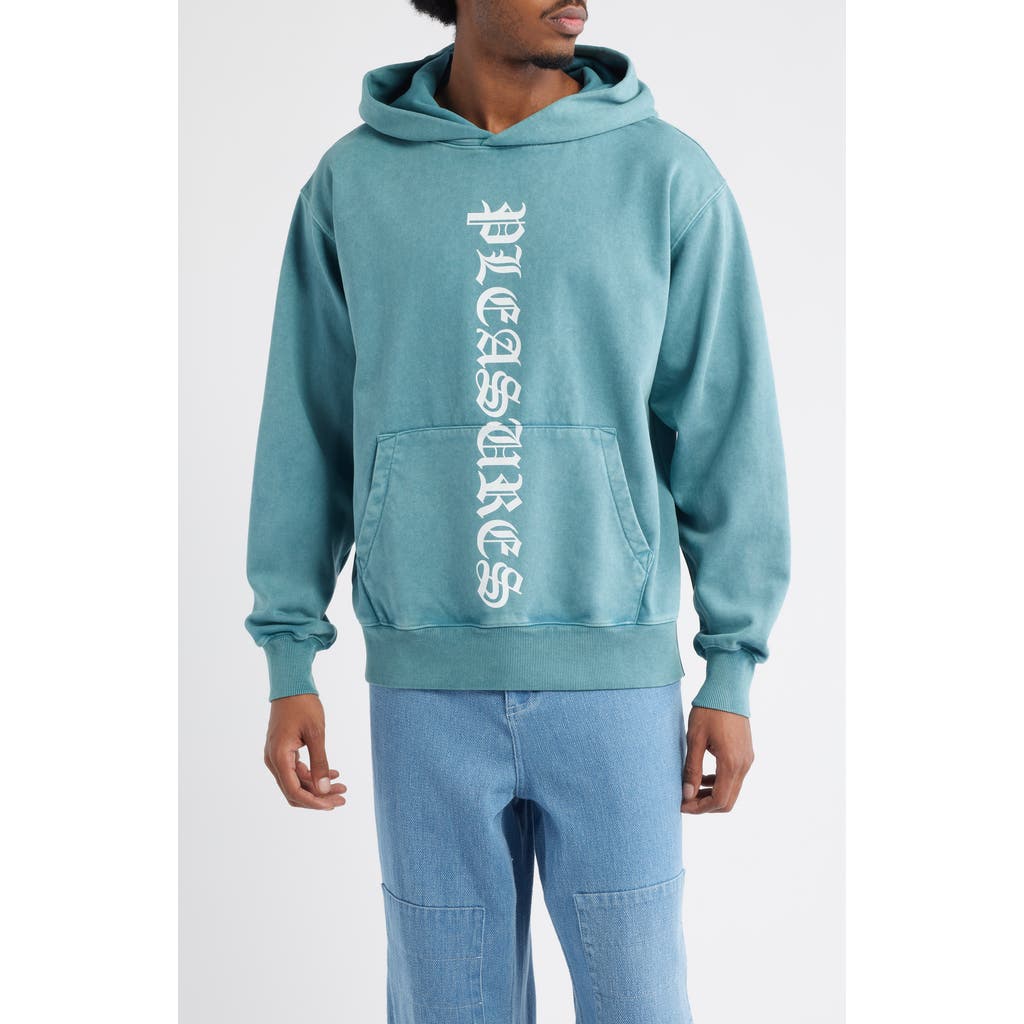 Pleasures Knight Overdye Logo Graphic Hoodie In Blue