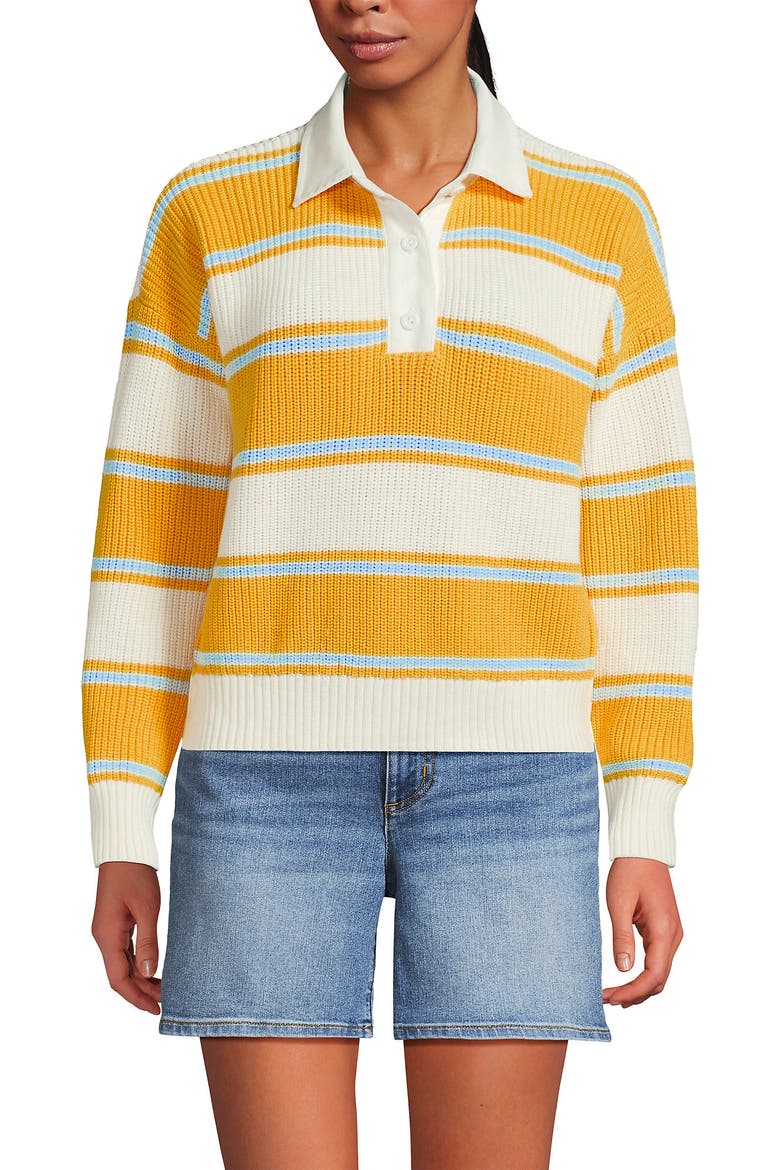 Drifter Rugby with Woven Collar Sweater, Main, color, Sunkissed Yellow Stripes