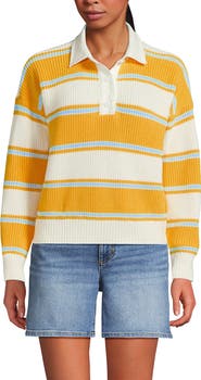 Lands' End Drifter Rugby with Woven Collar Sweater
