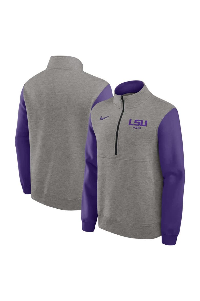 Men's Nike Heather Gray/Purple LSU Tigers Club Fleece Half-Zip Pullover, Main, color, Heather Gray
