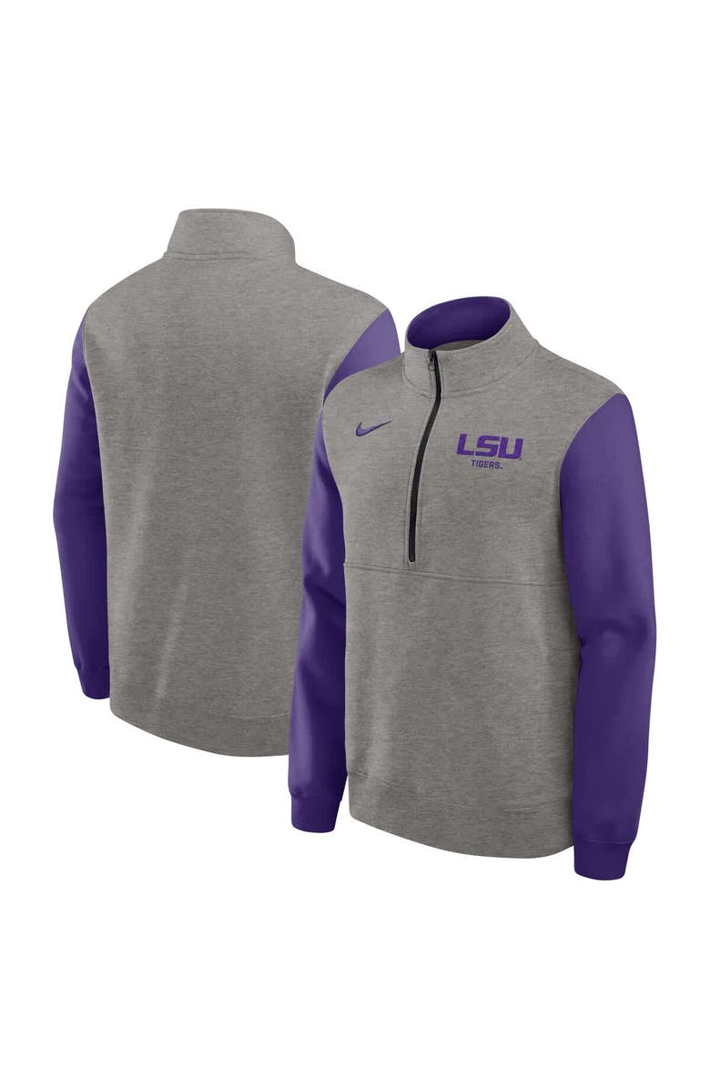 Nike Men's Nike Heather Gray/Purple LSU Tigers Club Fleece Half-Zip Pullover, Main, color, Heather Gray