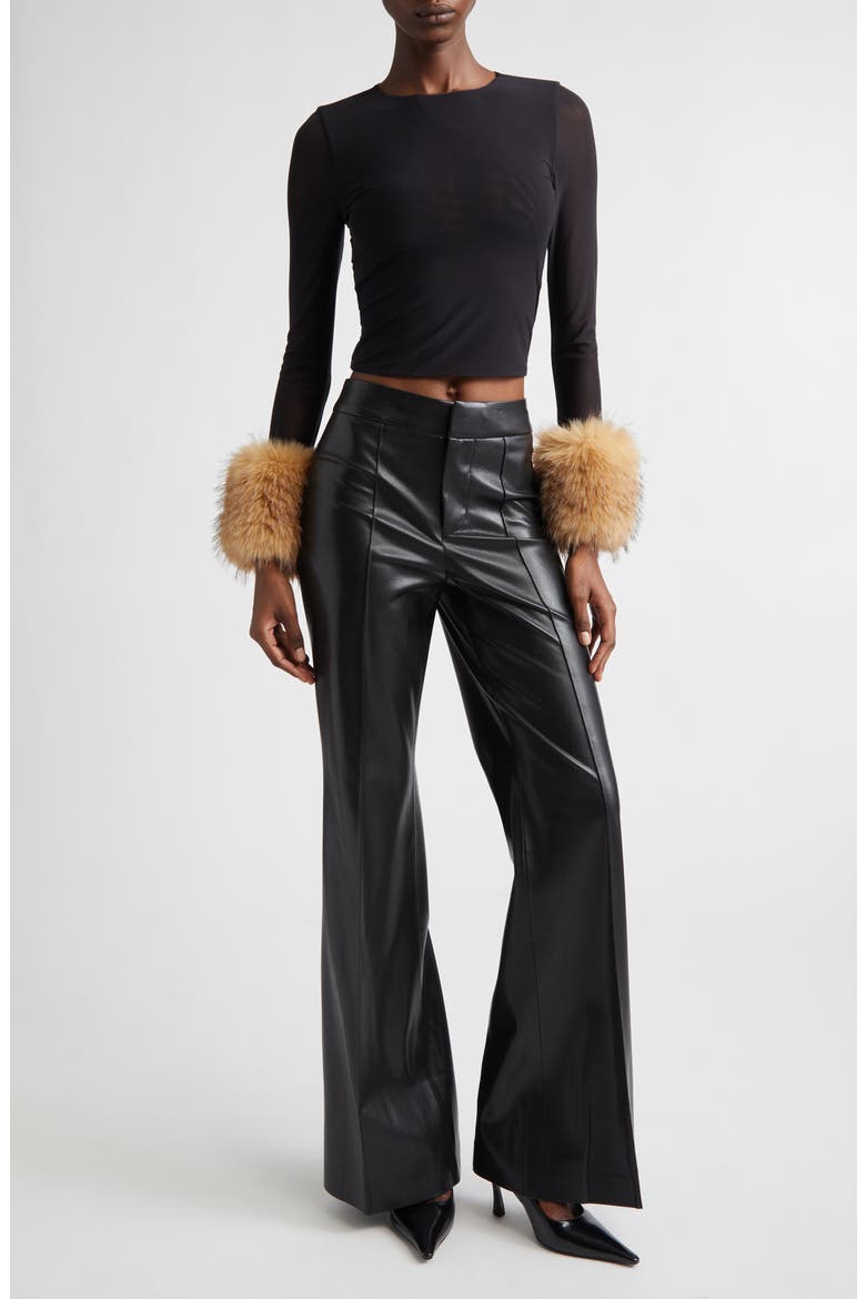 Delaina Faux Fur Cuff Mesh Crop Top, Alternate, color, BLACK