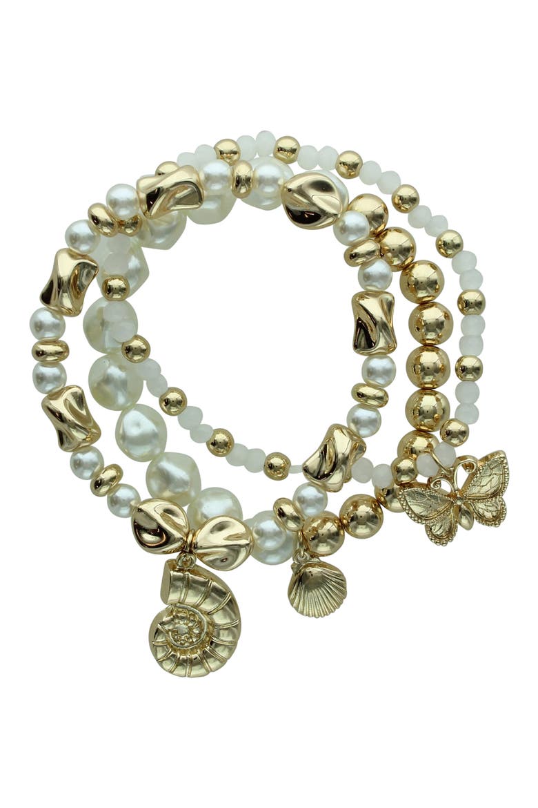 Beach Day Set of 3 Stretch Bracelets, Main, color, GOLD / WHITE