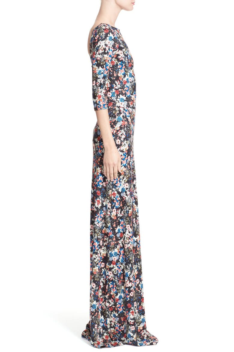 'Valentina' Floral Print Jersey Gown, Alternate, color, PINK/ MULTI