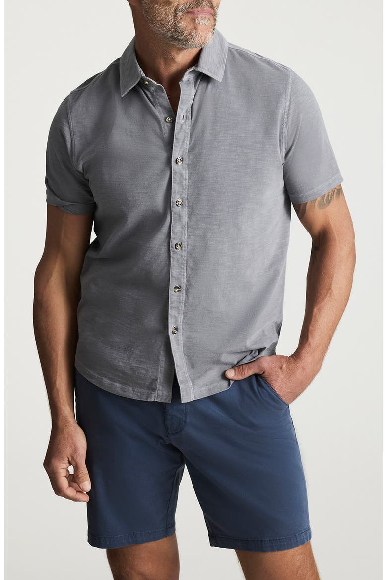 Short Sleeve Slub Cotton Jersey Button-Up Shirt, Main, color, CHISELED STONE