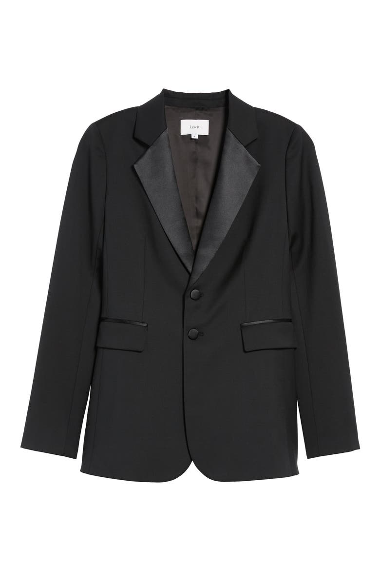 Tuxedo Detail Wool Suit Jacket, Alternate, color, BLACK