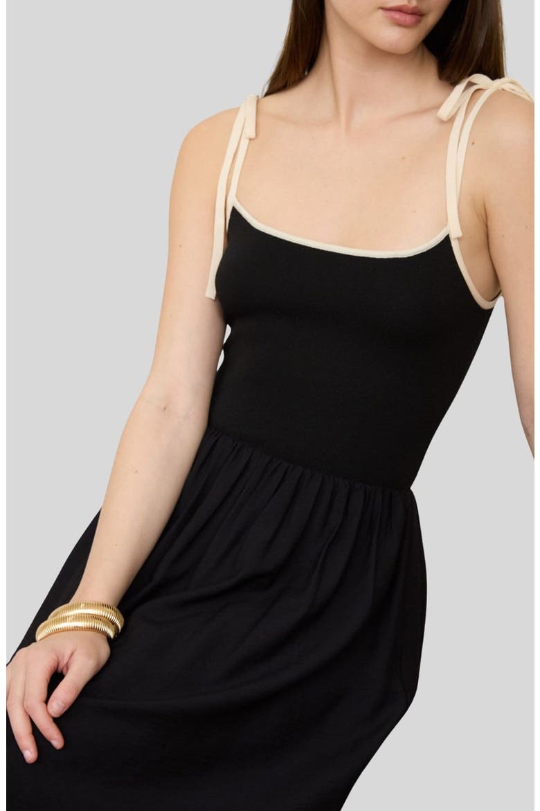 Contrast Bow Strap Midi Dress, Alternate, color, BLACK