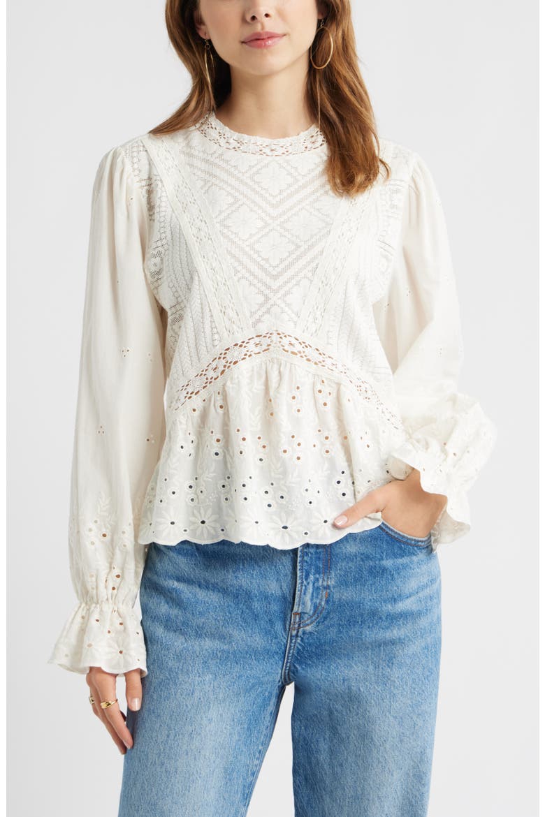 Mixed Media Lace Top, Main, color, IVORY EGRET