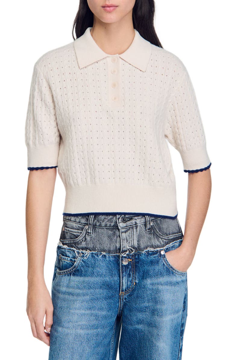 SANDRO Contrasting piping cropped sweater, Main, color, 