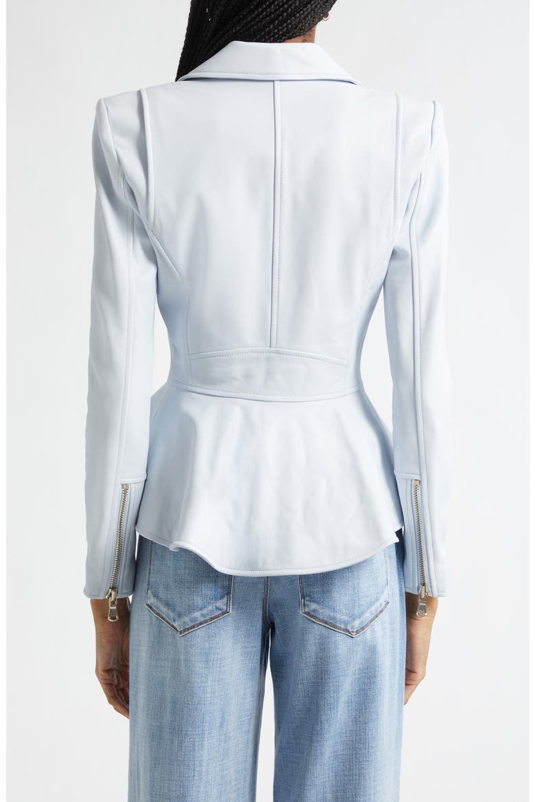 Lyric Peplum Leather Biker Jacket, Alternate, color, PALE MIST BLUE