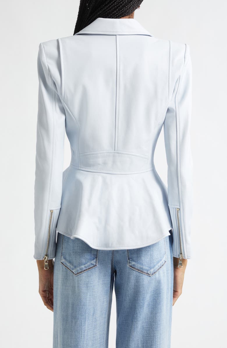 L'AGENCE Lyric Peplum Leather Biker Jacket, Alternate, color, Pale Mist Blue