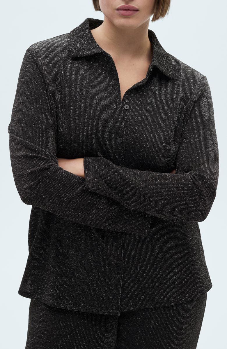 MANGO Metallic Knit Button-Up Shirt, Alternate, color,