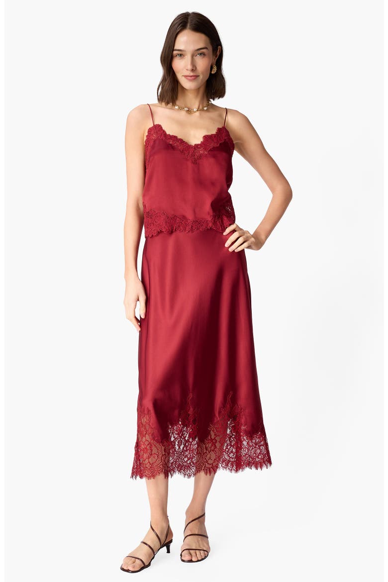 Vivienne Floral Lace Panel Stretch Silk Midi Skirt, Alternate, color, COMPOTE
