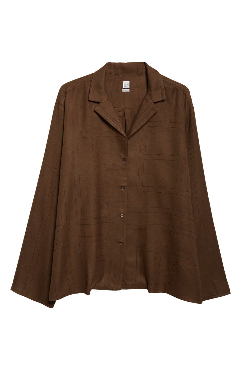 TOTEME Monogram Embroidered Flannel Button-Up Shirt, Main, color, Dark Brown