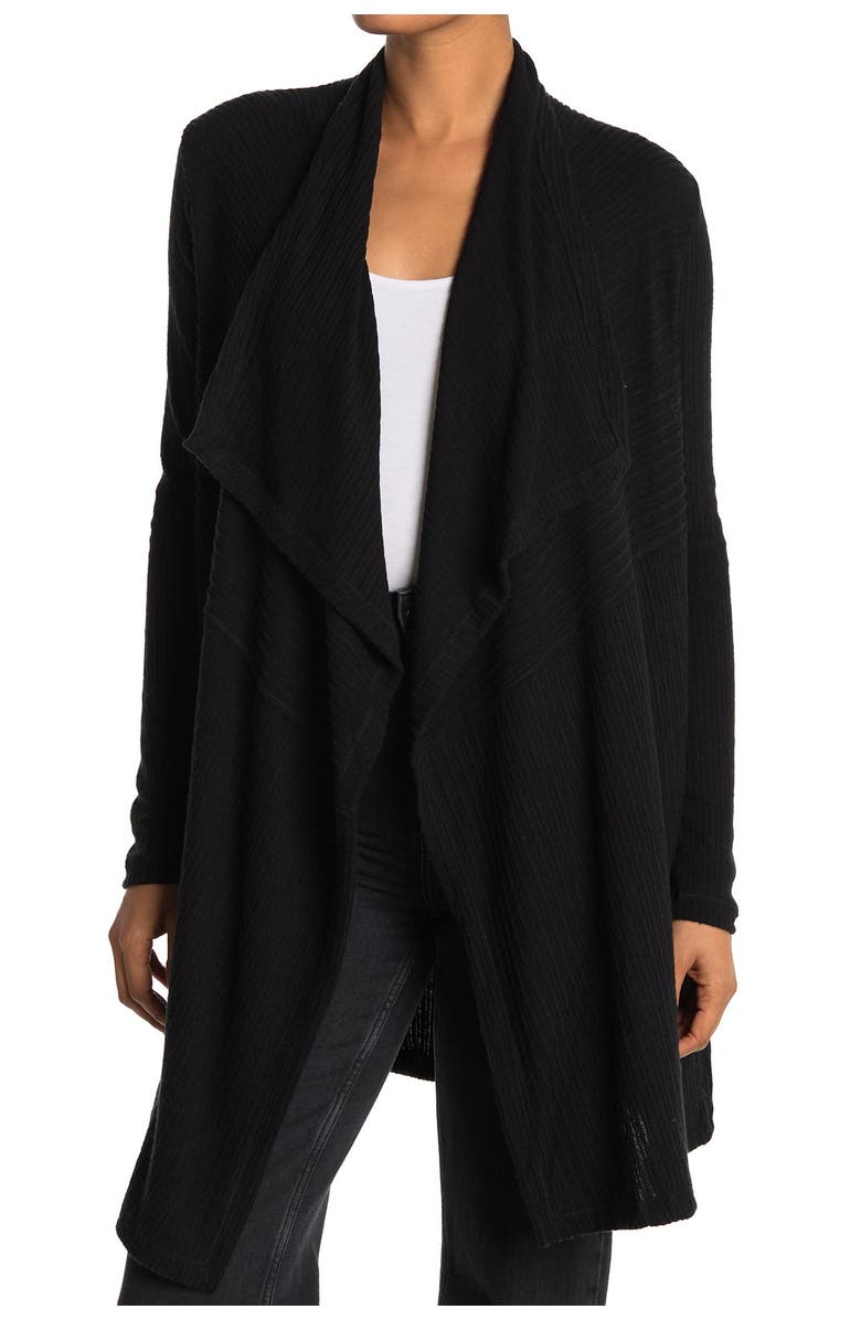 Heather by Bordeaux Mix Rib Cozy Waterfall Cardigan, Main, color,