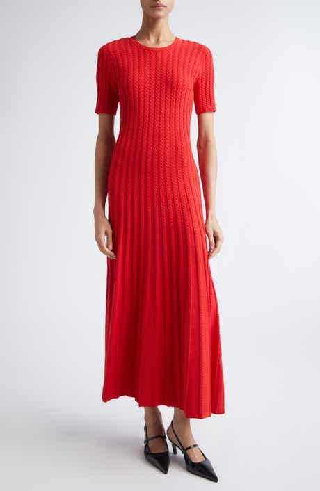 Cable Stitch Short Sleeve Midi Sweater Dress