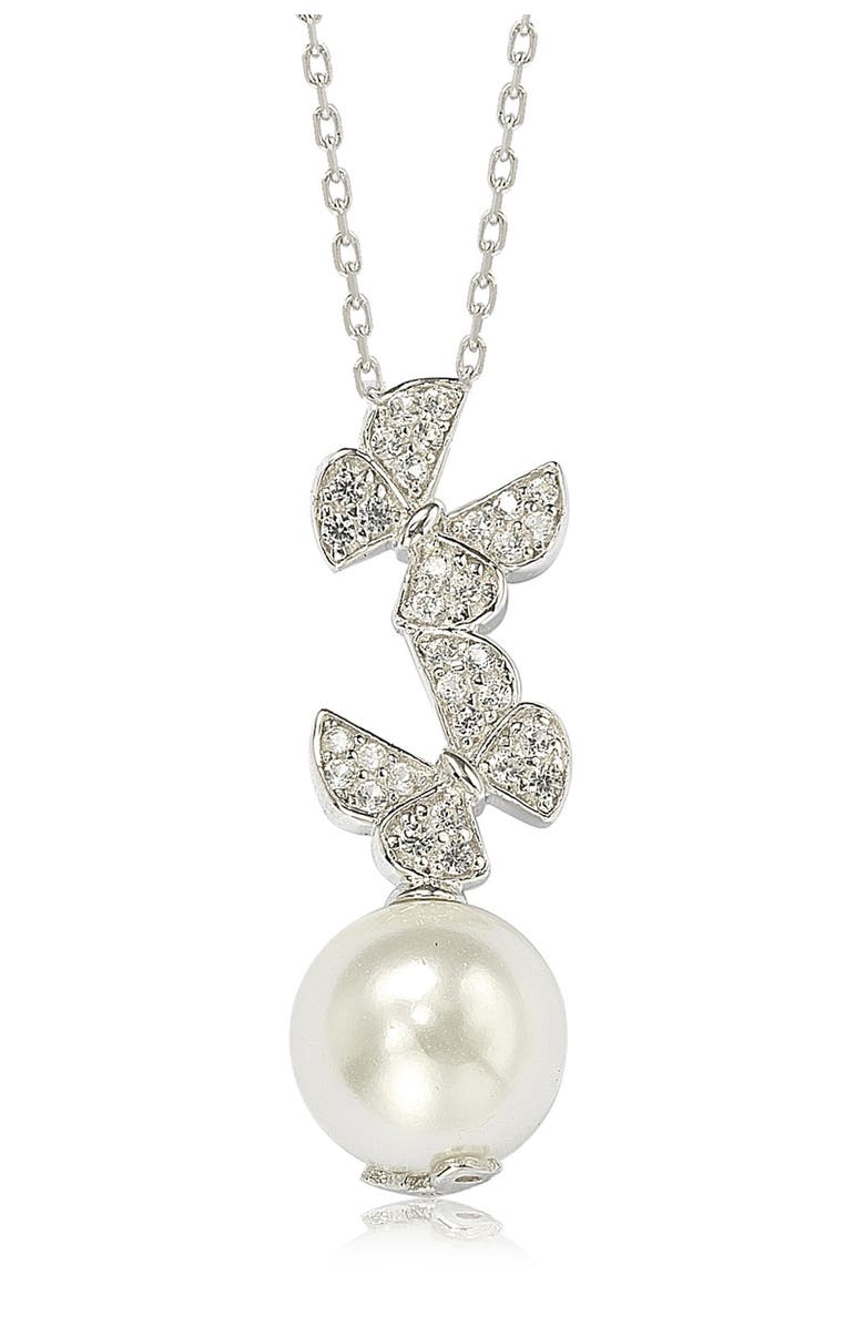SUZY LEVIAN CZ 10mm Cultured Freshwater Pearl Butterfly Pendant Necklace, Alternate, color, White