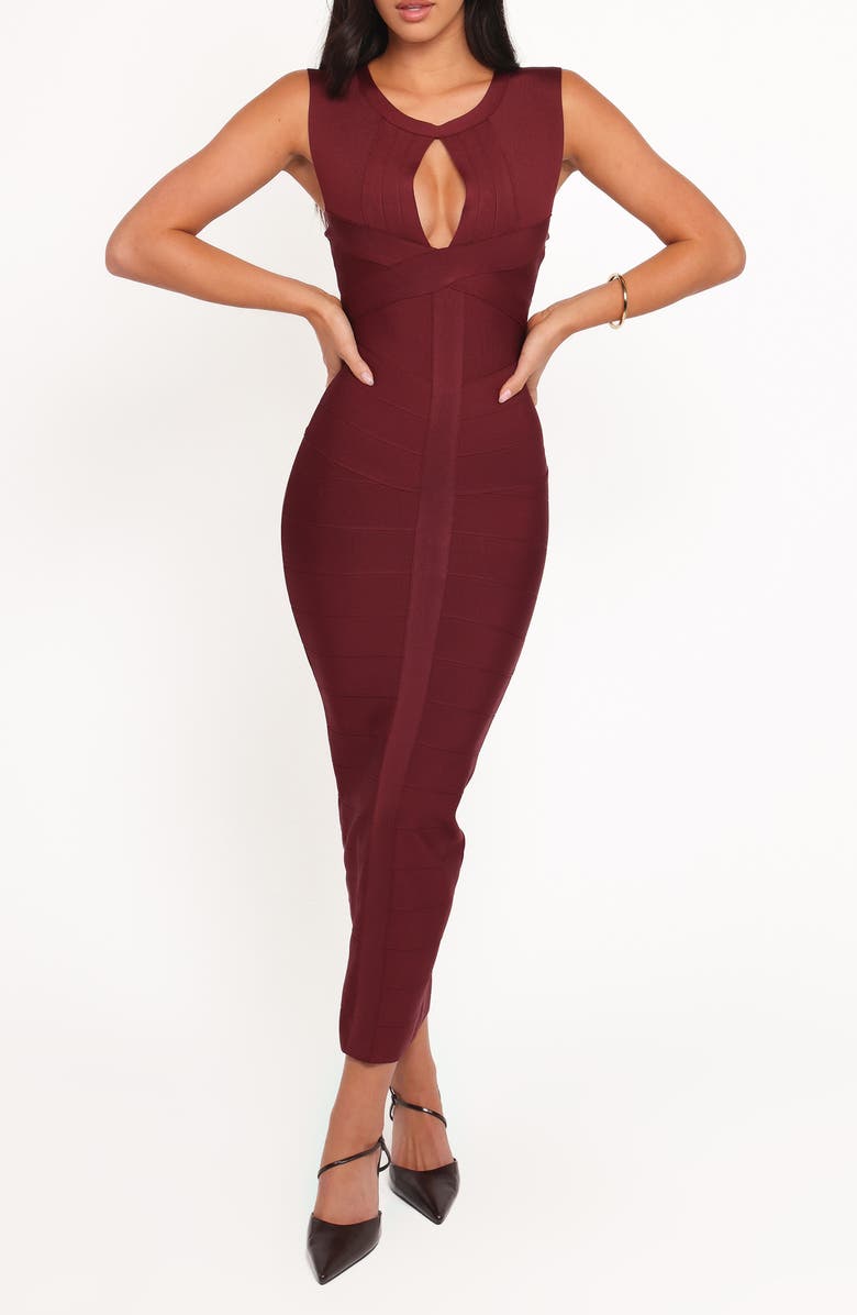 Petal & Pup Josiah Keyhole Body-Con Midi Dress, Main, color, Burgundy