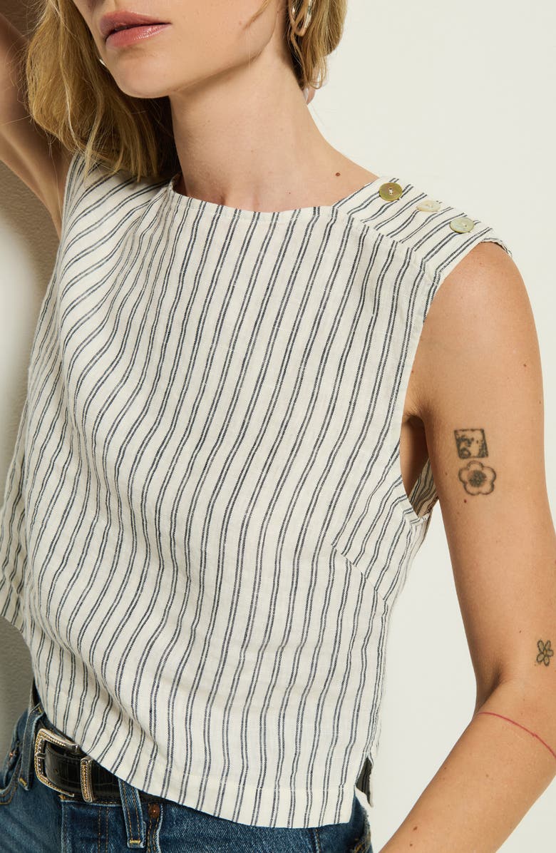 Nation LTD Cara Stripe Button Shoulder Linen Tank, Alternate, color, Linen Stripe