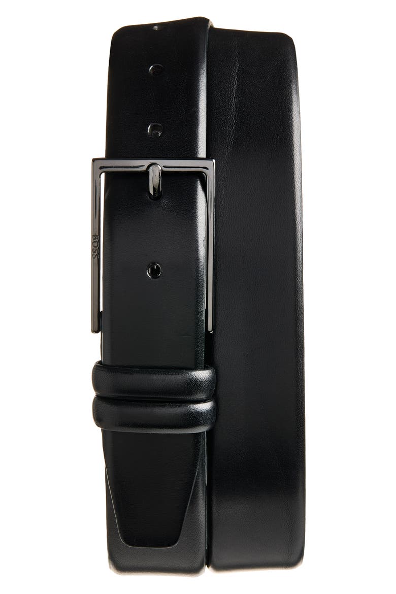 Carmello Leather Belt, Main, color, BLK