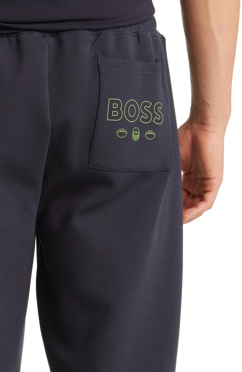 Hugo Boss Boss X Nfl Cotton-blend Tracksuit Bottoms With Collaborative Branding In Dark Blue