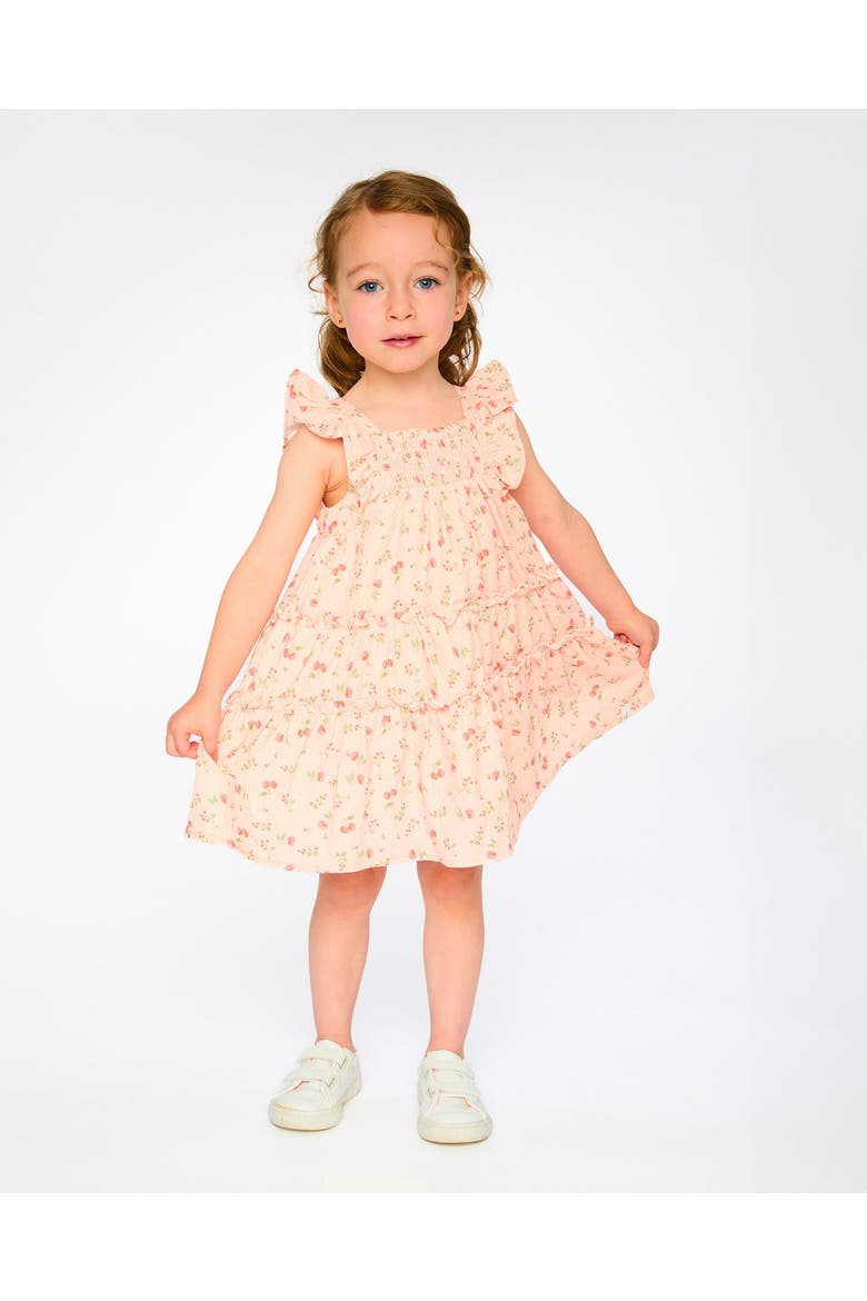 Multi-Tiered Printed Flowers Dress with Smocking, Alternate, color, Pink Printed Flowers
