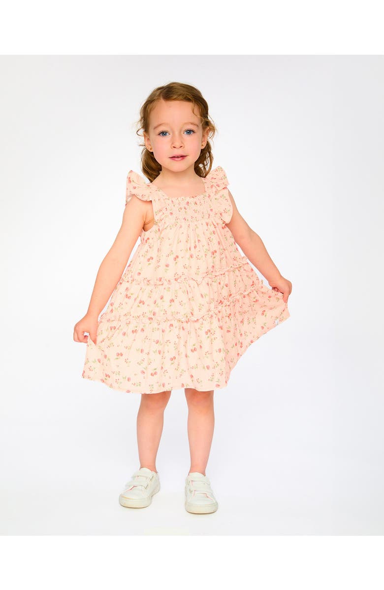 Deux par Deux Multi-Tiered Printed Flowers Dress with Smocking, Alternate, color, Pink Printed Flowers