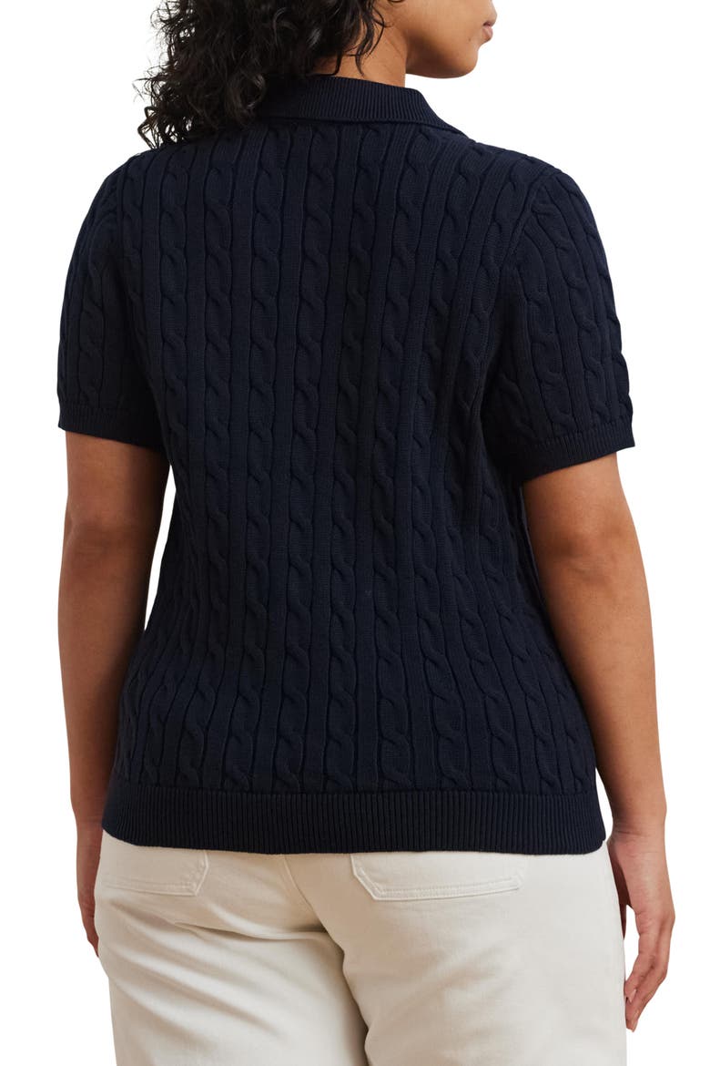Embroidered Cable Cotton Polo Sweater, Alternate, color, LAUREN NAVY