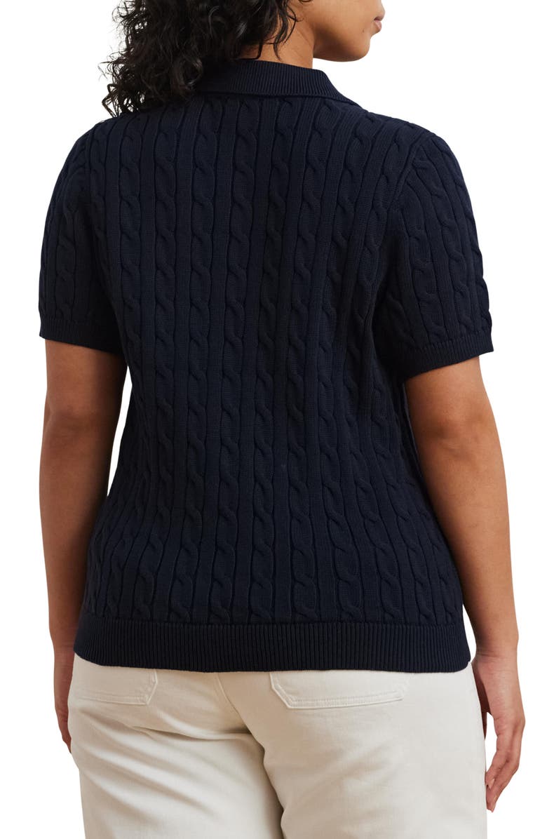 Lauren Ralph Lauren Embroidered Cable Cotton Polo Sweater, Alternate, color, Lauren Navy