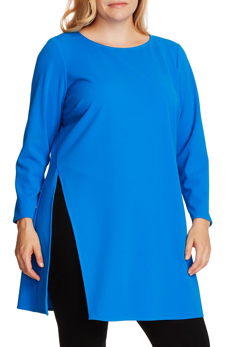 Long Sleeve Side Slit Crepe Tunic, Main, color, PEACOCK