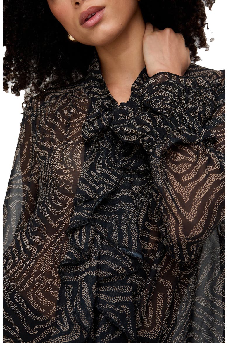 Zendaya Ruffle Detail Zebra Print Shirt, Alternate, color, Black