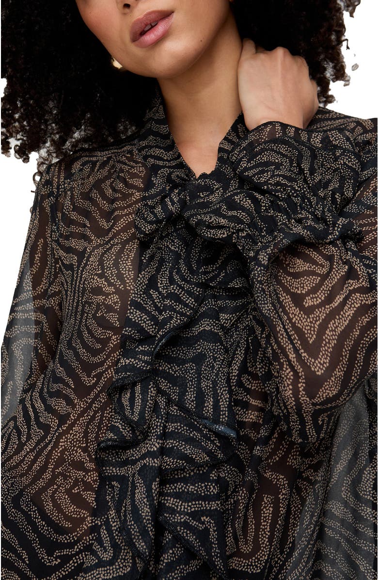 Lily and Lionel London Zendaya Ruffle Detail Zebra Print Shirt, Alternate, color, Black