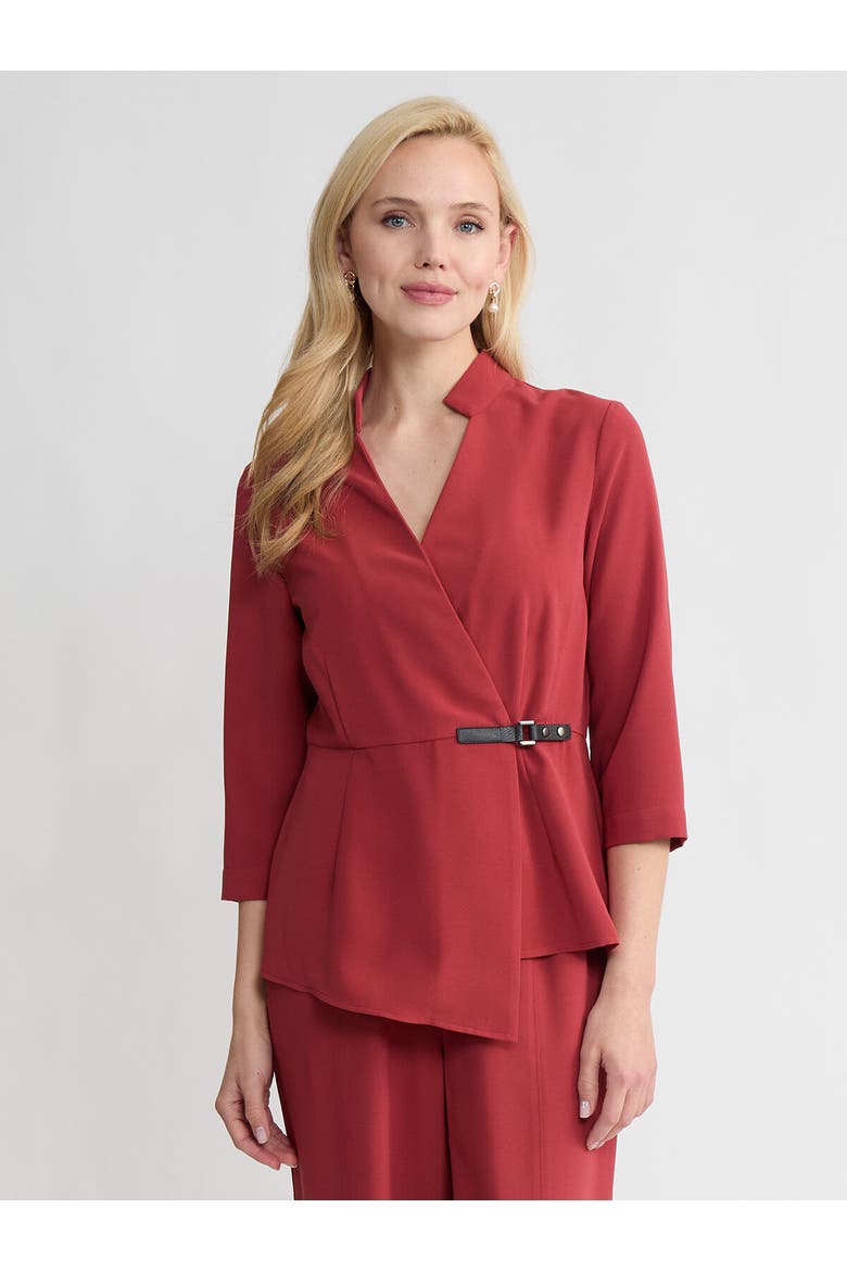 Buckle Detail Crepe Wrap Blouse, Alternate, color, Russet