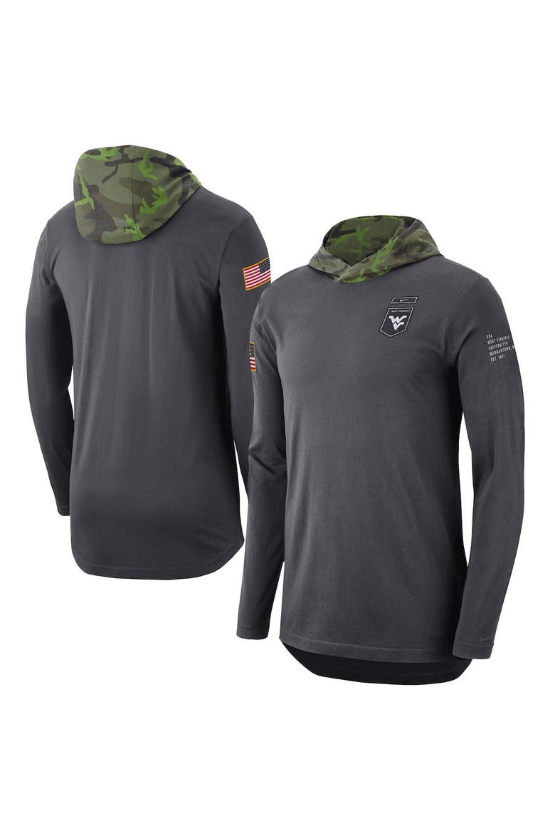 Men's Nike Anthracite West Virginia Mountaineers Military Long Sleeve Hoodie T-Shirt, Main, color, Anthracite