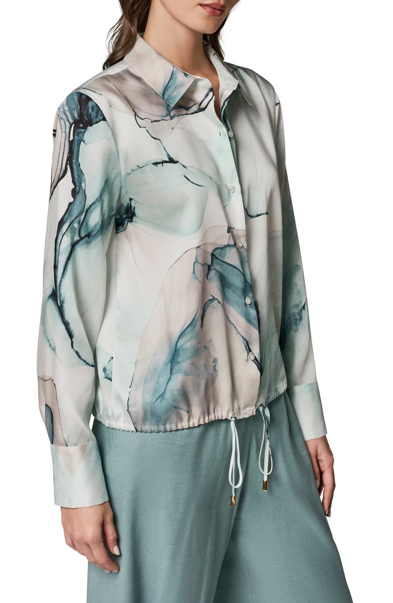 Donna Karan New York Printed Drawstring Hem Button-Up Shirt, Alternate, color,