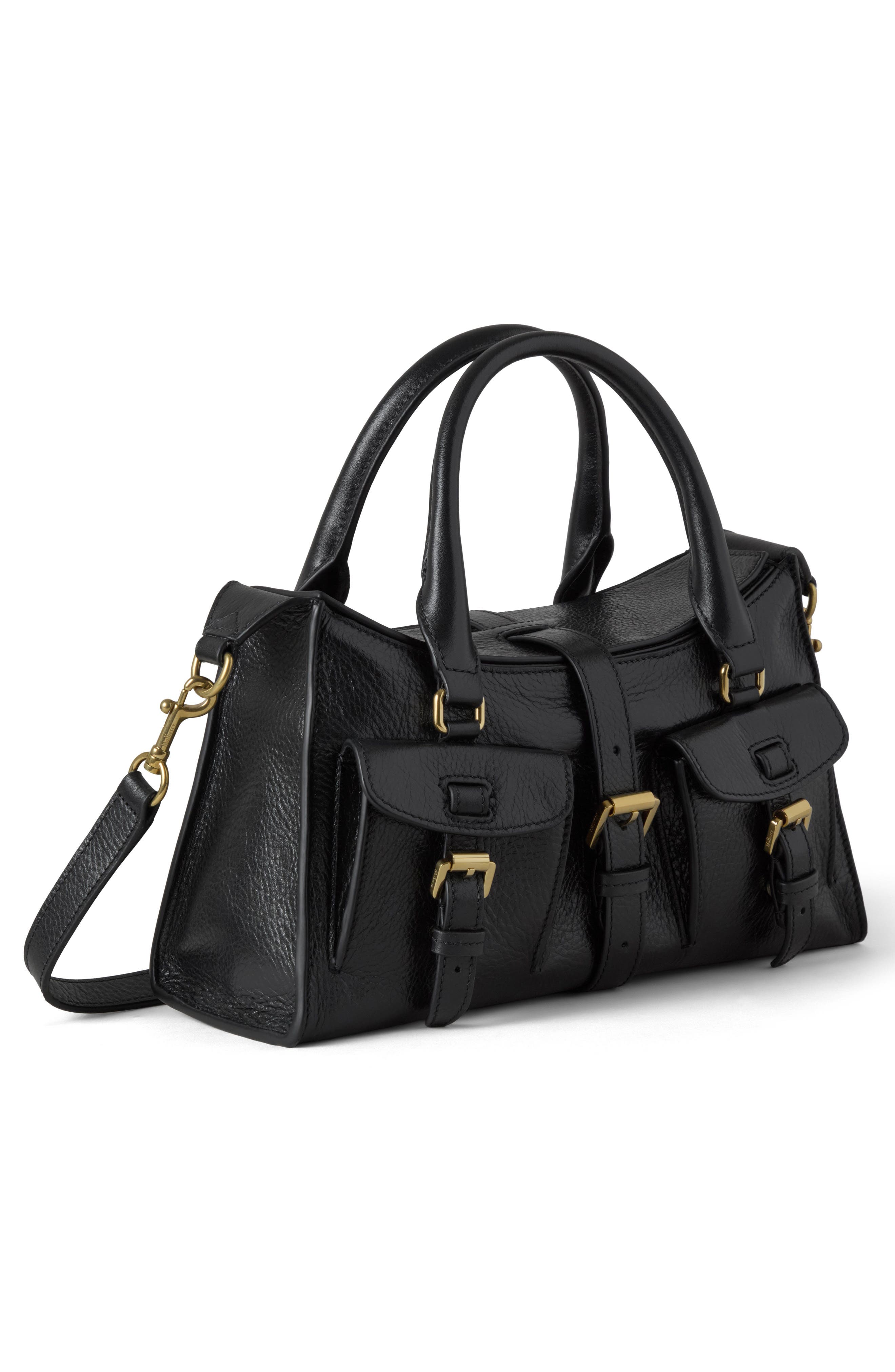 Mulberry Small Roxanne High Shine Leather Crossbody Bag, Alternate, color, Black