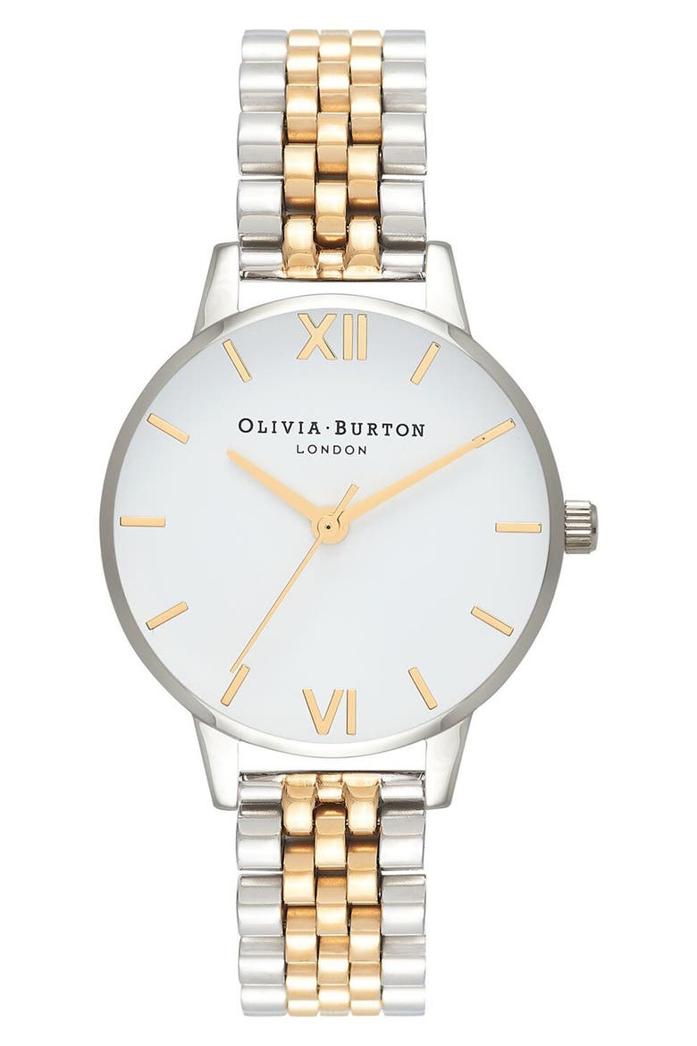 Two-Tone Round Bracelet Watch, 30mm, Main, color, SILVER/ WHITE/ GOLD