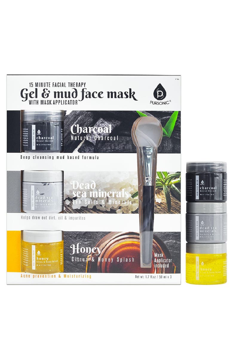 PURSONIC 3 Pack Facial Therapy Mud Face Mask with Mask Applicator, Alternate, color, 