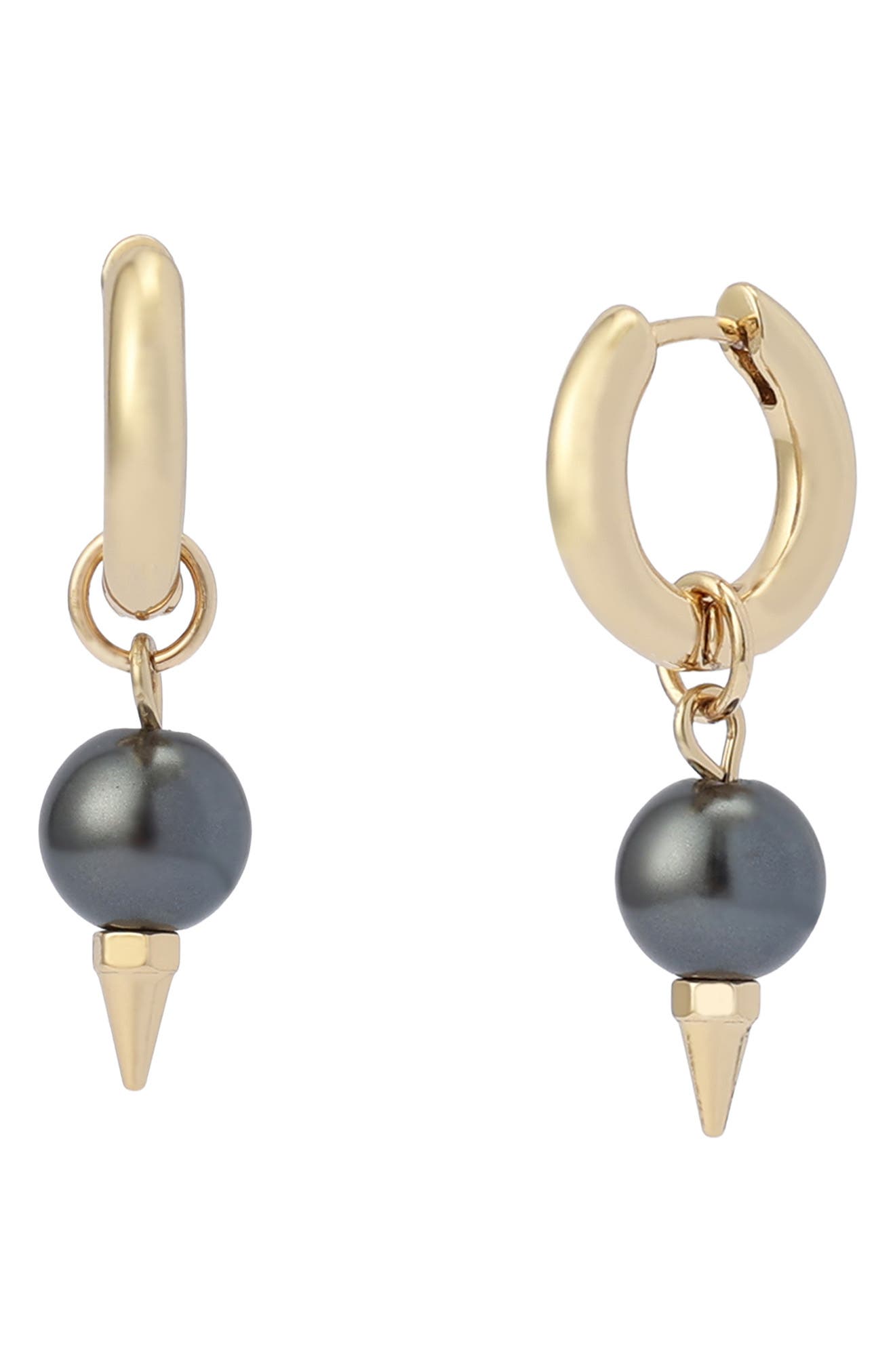 Spike Imitation Pearl Huggie Hoop Earrings