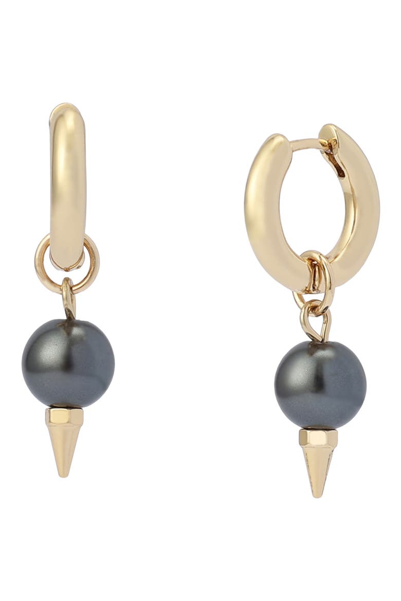 Spike Imitation Pearl Huggie Hoop Earrings, Main, color, GREY PEARL