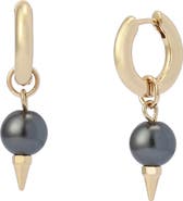 AllSaints Spike Imitation Pearl Huggie Hoop Earrings