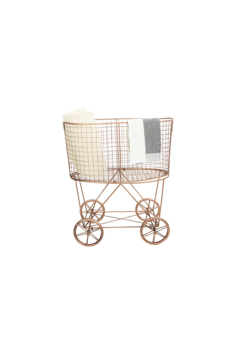 Metal Rolling Laundry Cart with Rack, Copper, Alternate, color, Gold