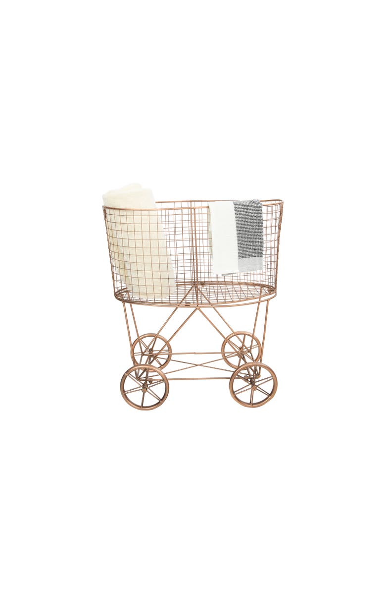 Storied Home Metal Rolling Laundry Cart with Rack, Copper, Alternate, color, Gold